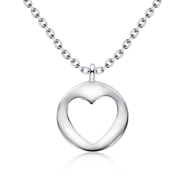 Round Motive With Heart Design 925 Silver Necklace SPE-3944